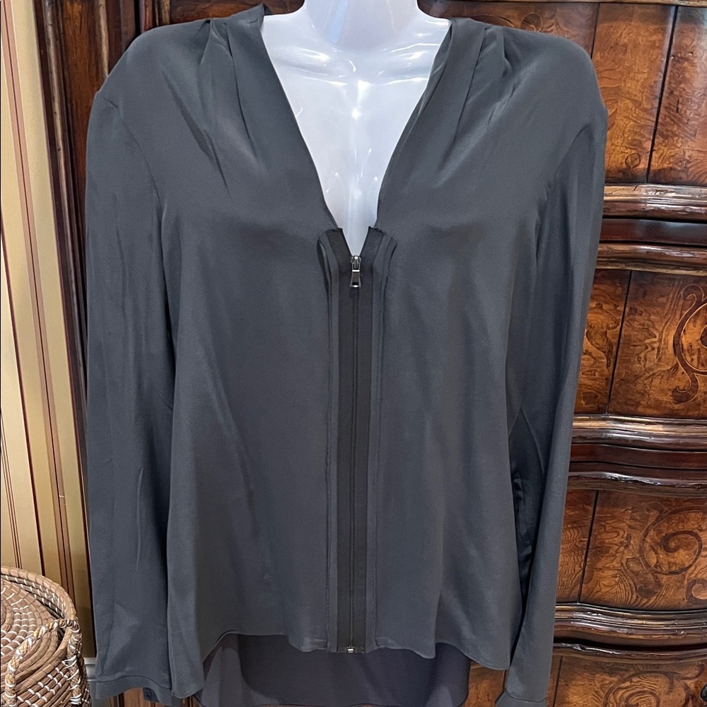 Tahari Black Zip-Front Blouse